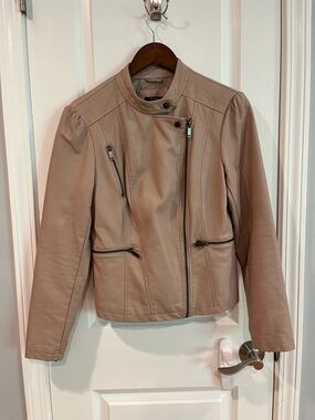 Kaari Blue Blush Faux Leather Moto Jacket